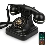 Sangyn Bluetooth Retro Phone with Speakerphone, Bluetooth Landline Telephone, Bluetooth Home Phone with USB Rechargeable Power, Hands-Free Calling & Music Playback, Black