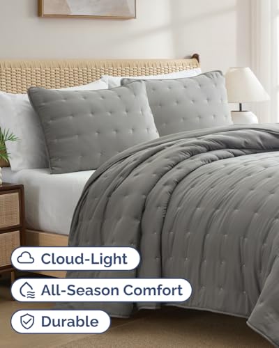 Image of Quilts King Size - Bedspread for King Size - Lightweight Comforter Set - Quilt Bedding Set for All-Seasons - Ultra Soft, Breathable & Comfy - Summer Coverlet w / 2 Pillow Shams - 106 inch x 96 inch, Dark Grey