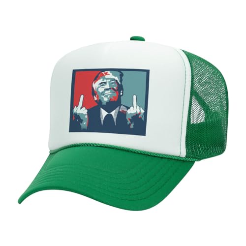 Image of TeesAndTankYou Trump Middle Fingers Foam Trucker Cap Adjustable Mesh Back Hat
