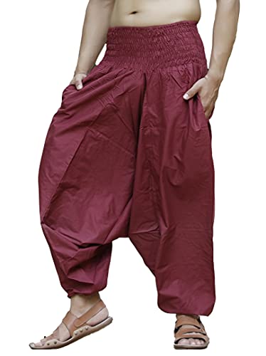 SARJANA HANDICRAFTS Pantalon sarouel unisexe en coton pour homme et femme, bordeaux, Taille Unique