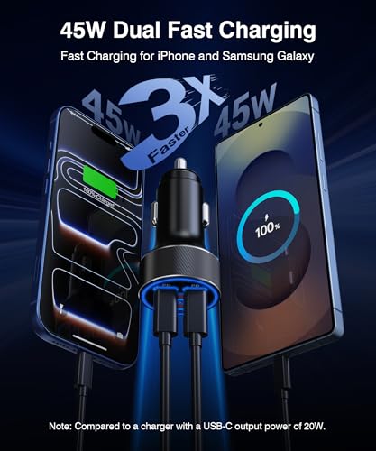 Image of [2026 Updated 4-in-1] USB-C Car Charger, 4-Port 90W Super Fast Charging Cigarette Lighter Adapter, USB-C & USB-A PD /QC Multiport for iPhone 17 /16 /15, iPad, MacBook,Samsung Galaxy, and Android Devices