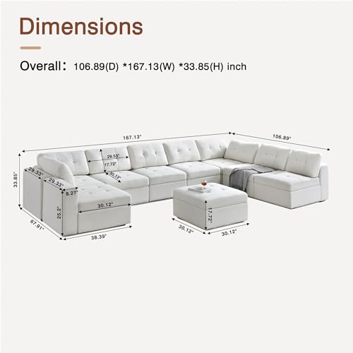 Image of QHITTY Large Sectional Modular Sofa, 9 Seater Accent Couch with Hidden Extra Large Storage Space for Living Room, Beige White