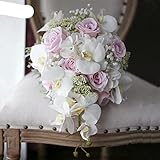 Künstliche Wasserfall Rosa Rose Brautstrauß Tröpfchen Weiße Orchidee Hochzeitsblumen Sträuße Boutonnieres