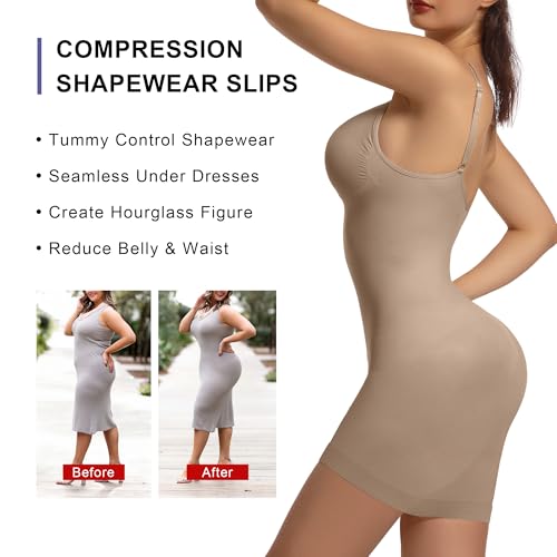 SHAPERX Miederkleider Shapewear Slips Damen Bauchweg Formender Bodys Shaper Slip-Kleid Unter dem Kleid, UK-SZ5827-Sienna-L/XL