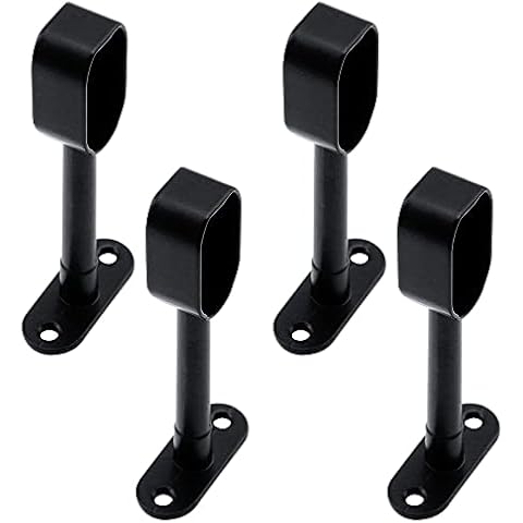 Woogim Black 4 PCS Closed Oval Pipe Clothes Closet Rod Flange Holder Support Bracket Shower Curtain Rods Wardrobe Pipe Lever Support Bracket End Hanger Cover