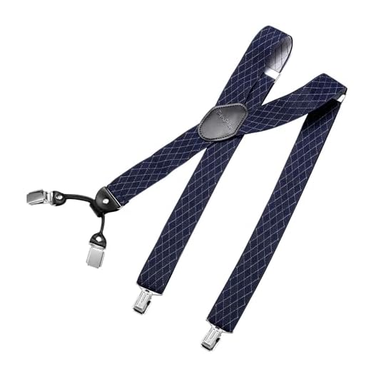DonDon breda hängslen 3,5 cm - 4 clips med läder i Y-form - elastisk och längdjusterbar - Ruta blå