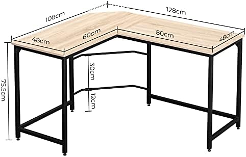 Aingoo Corner Desk L Shaped Desk Sturdy Home Office PC Laptop Workstation Gaming Computer Desk Study Writing Table 128 * 108 * 75CM Easy to Assemble Simple Design Beige