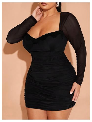 Image of Floerns Women's Plus Size Sweetheart Neck Mini Dress Lace Trim Bodycon Dresses