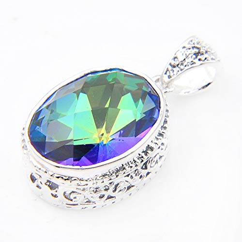 Luckyshine Florid Oval Real Fire Rainbow Mystic Topaz Silver Pendants Necklaces for Women