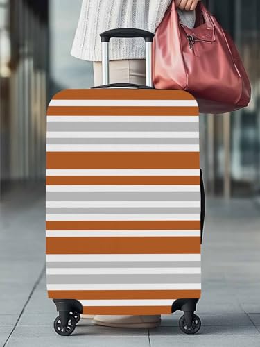 Contrast Geometric Travel Luggage Cover, Gray Orange Stripe Anti-scratch Elastic Luggage Covers For Suitcase Protector, Washable Baggage Covers2