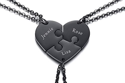 XUANPAI Customized Personalized 2/3/4/5/6 Set Custom Engraved Matching Relationship Puzzle Piece Necklaces Friendship Best Friend BBF Pendant Gift for Graduation Christmas Birthday Party Anniversary