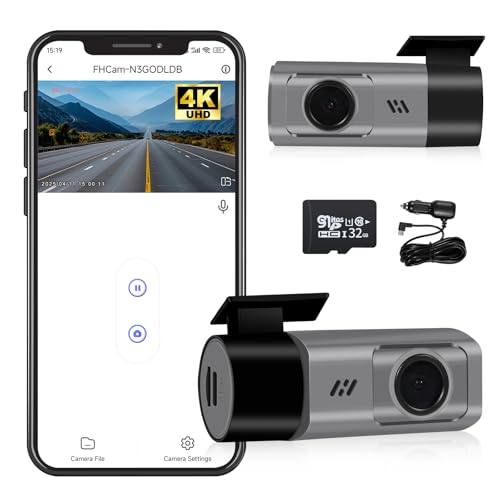 Dash Cam per auto XYBkey WiFi 4K HD, Dash Cam anteriore per auto, con scheda SD da 32 GB, visione notturna, monitoraggio...