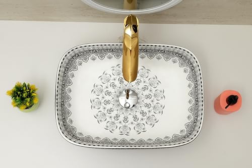 Image of Moroccan Design Ceramic Tabletop Wash Basin | Countertop Vessel Sink | Wash Basin over counter For Bathroom Hotel Home (18x13x5.5 Inch) (TORO 4014) (Moroccan Design 101)
