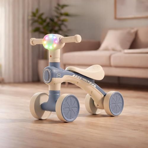 Image of Mini Bloom First Balancing Bike for Kids | No Pedal Manual Push Balancing Cycle | Musical Balance Bike with LED Light | Suitable for 1-3 Years | Max Capacity 20kg (Blue KB-157)