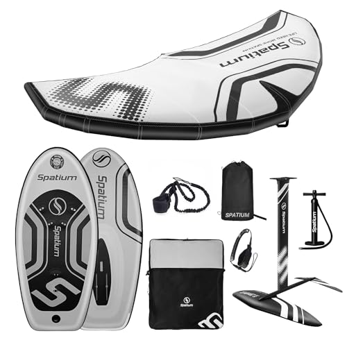 Wingfoil and Hydrofoil Board with Hydrofoil Inflatable Hydrofoil Board with Inflatable Wind Wing Foil and Hydrofoil Inflatable Windfoil Hydrofoil Surfboard for Outdoor Water Sports 130L+6mÂ² Light Gray