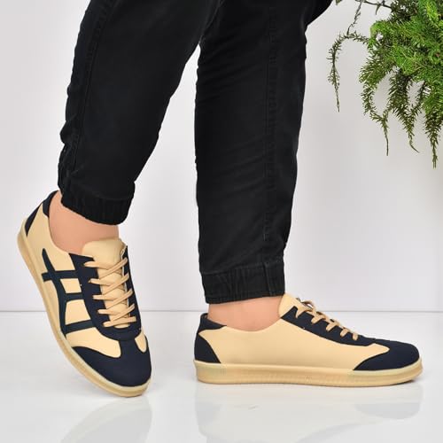 Image of Leatherkraft Men Low-Top Lace-Up Sneakers Tan