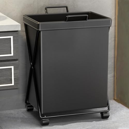 WQZzjm Cesto para la Ropa Sucia con Ruedas, con Ruedas, de Piel sintética y Estructura metálica, fácil de Mover y Plegable para Ahorrar Espacio (Azul) (Negro)
