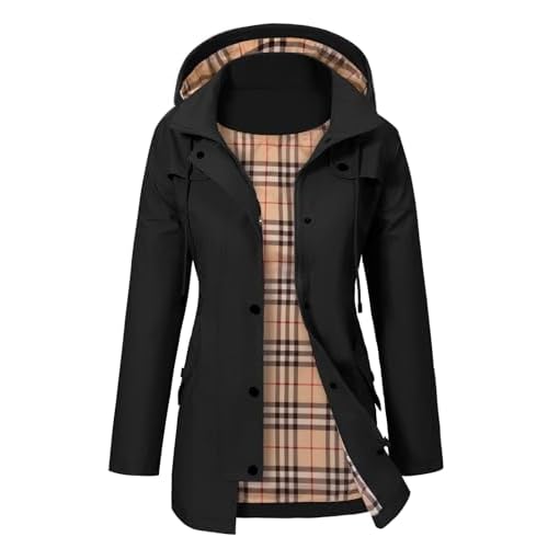 UMIPUBO Womens Waterproof Jackets Long Raincoat Hooded Rain Jacket Outdoor Windbreaker Long Breathable Windproof Jacket with Pockets Functional for Ladies Walking Camping Hiking
