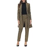 MODFUL Women's 2 Piece Long Blazer with Pants Set Small Plaid Elegant Suit Set for Casual Business O