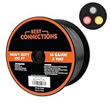 BEST CONNECTIONS 3 Way Trailer Wire Heavy Duty 14 Gauge 3 Conductor Insulated Cable Durable, Weatherproof, Color-Coded 3 Way Wiring Extension for RV and Automotive (100 Feet)