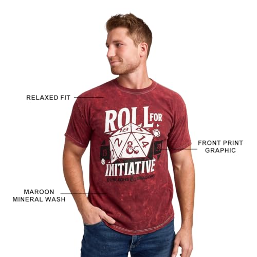 Dungeons & Dragons Roll for Initiative Men's Maroon Mineral Wash Crew Neck Short Sleeve T-Shirt3