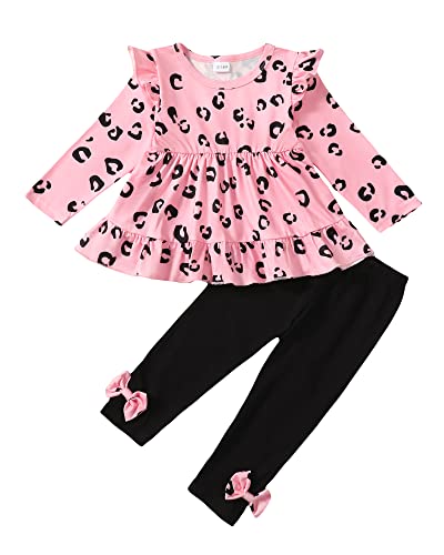 Image of Baby Girl Clothes Toddler Girl Fall Outfits Ruffle Long Sleeve Floral Shirt Tops Winter Leggings Pants Clothing Set