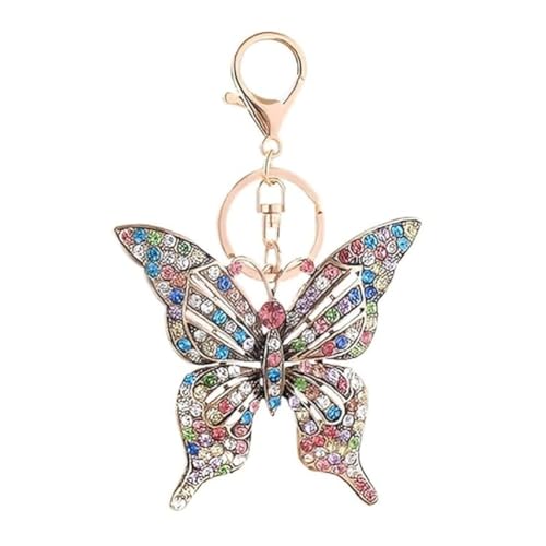 MDFREL Rhinestones Hollow Butterfly Keychain Crystal Butterfly Alloy Key Chain Cute Wallet Purse Charms Keychain for Handbag Charm Decoration Accessories