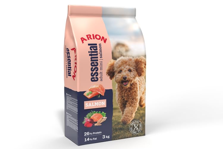 Arion Essential Adult Mini Salmon, Alimento Completo para Perros Adultos de Raza Pequeña, con Salmón Deshidratado, Rico en Omega 3, 26% Proteína, 14% Grasa, 3 kg
