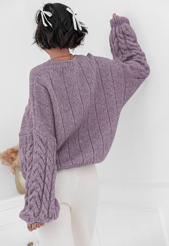 Image of PRETTYGARDEN Womens Sweaters Spring 2026 Cable Knit Long Sleeve Crewneck Oversized Sweater Chunky Pullover Loose Outfits