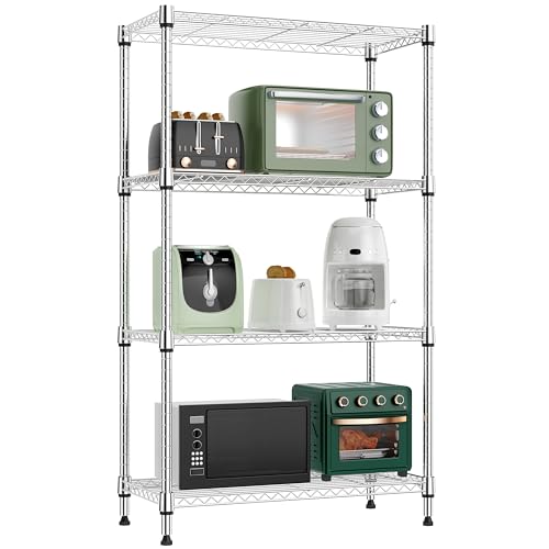 Image of M MZG 1000 lbs 4 Tier Shelf Metal Storage Shelves Wire Rack Closet Organizers for Garage Kitchen Bathroom Laundry Chrome 11.8 inch D x 25.6 inch W x 45.5 inch H