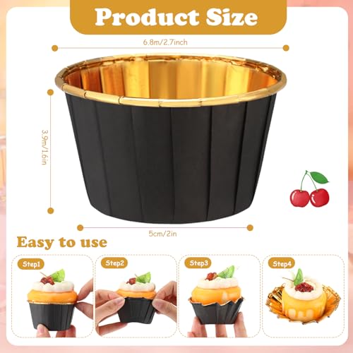 Image of 300 Pack Black Gold Cupcake Liners Bulk Disposable Foil Muffin Cup