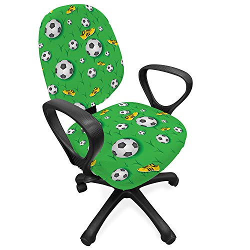 ABAKUHAUS Football Housse pour Chaise de Bureau, Chaussures Balles sur l'herbe, Couverture de Protection en Tissu Décorative Élastique, Lime Vert Noir Jaune