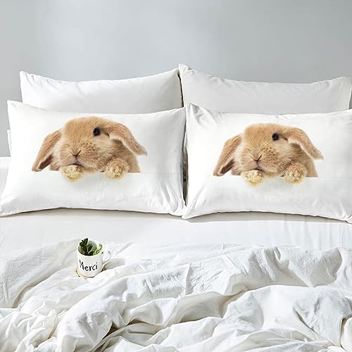 Rabbit Bedding Set Yellow Rabbit Comforter Cover for Kids Boys Girls Teens Kawaii 3D Animal Duvet Cover Breathable Cute Aniaml Rabbit Fur Skin Bedspread Cover Room Decor Single Size - Image 4