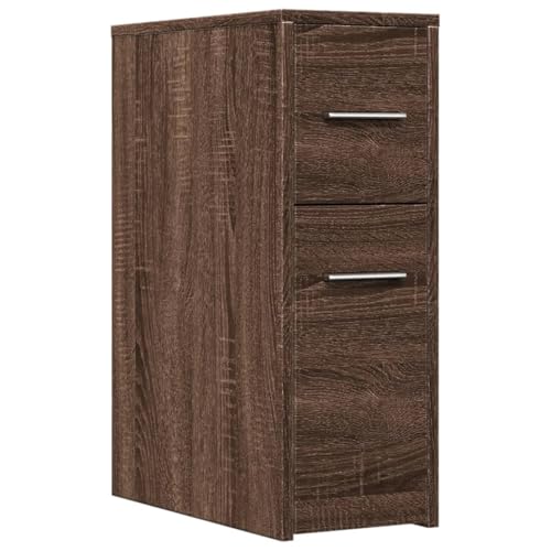 vidaXL Badschrank, Badezimmerschrank Schmal mit Rollen, Nischenschrank Rollschrank für Badezimmer, Badmöbel Nischenregal, Braun Eichen-Optik Holzwerkstoff