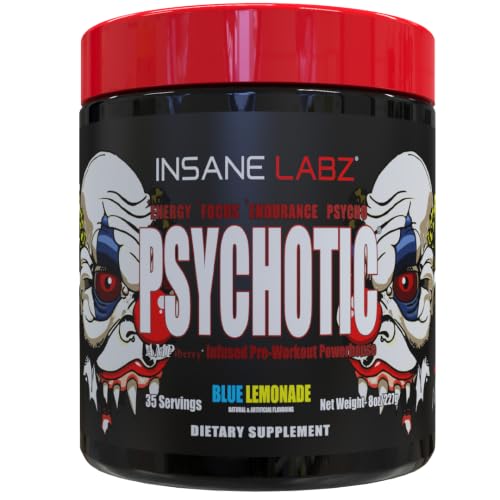 Image of Insane Labz Psychotic, High Stimulant Pre Workout Powder, Extreme Lasting Energy, Focus and Endurance with Beta Alanine, Creatine Monohydrate DMAE, 35 Srvgs (Blue Lemonade)