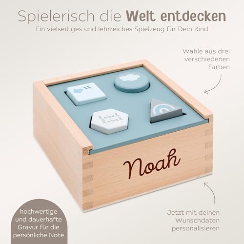 wunderwunsch Motorikspielzeug Steckspiel personalisiert Motorikwürfel für Kinder als Kinderspielzeug zum Lernen für Baby und Kleinkind individualisiert (blau)
