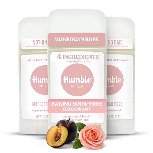 Image of Humble Aluminum-Free Deodorant, Moroccan Rose - 3 Pack | Baking Soda-Free, Clean, Fresh, Natural, Essential Oils, Sensitive Skin, Long-Lasting Odor Control, Cruelty-Free, Men & Women