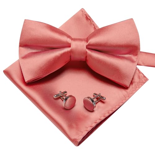 Image of Solid Color Bow Ties for Men Silk Pre-tied Tuxedo Bowtie Set 4PCS