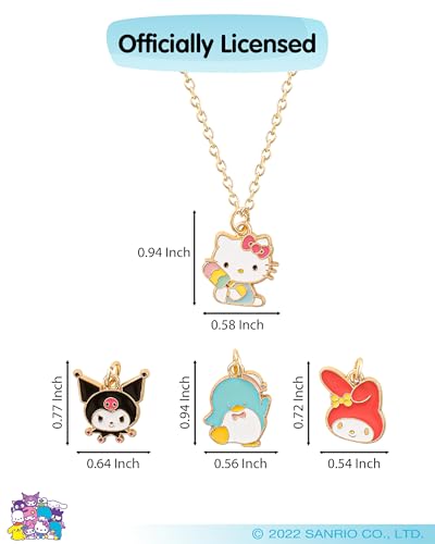 SALLY ROSE Hello Kitty and Friends Charm Necklace for Women Official License, 16"+3" Gold-Tone Sanrio Necklace with 4 Sanrio Charms4