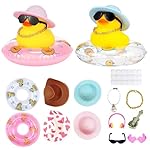 Patito a Flote Amarillo Juguetes de Baño, 14PCS Adornos de Pato de Goma para Coche con Anillo de Natación, Aombrero, Collar, Gafas, Juguetes de Regalo Pato Amarillo para Baby Shower