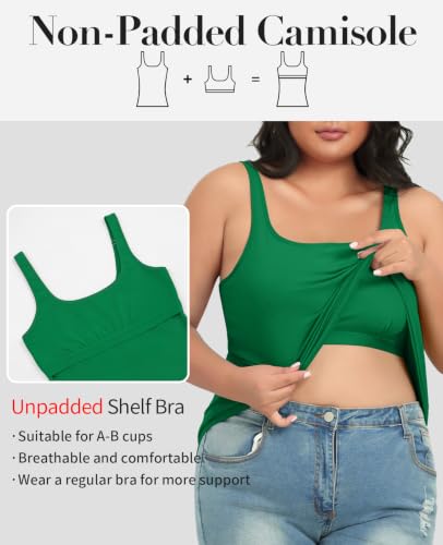 Image of V FOR CITY Plus Size Tank Top for Women with Non-Padded Shelf Bra Adjustable Wide Strap Camisole Cotton Udershirts 1X-5X