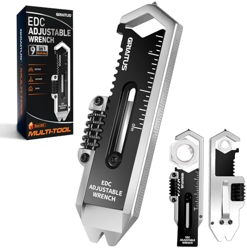 Small Multitool Wrench with EDC Pry Bars Pocket Adjustable Wrench Mini Keychain Multi-Tool Caliper Measuring Tool Ruler Window Breaker Versatile in One EDC Gear for Men Camping Cycling Outdoor