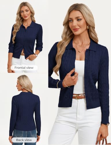 GRACE KARIN Womens Lightweight Knit Cardigan Sweaters Long Sleeve Button Down Sweater Business Casual Outfits Navy Blue XXL — view 4