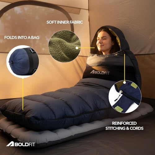 Image of Boldfit Sleeping Bag for Adults Premium Soft Padded Camping & Outdoor Travel Extreme Cold Sleep Bag for Low Temperature Upto 0C for Men & Women Upto 6'5'' Ideal for Trekking Certified - SleepMax Pro