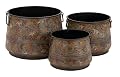 Deco 79 Metal Indoor Outdoor Planter Distressed Bucket Style Small Planter Pot with Side Ring Handles, Set of 3 Planters 16", 13", 11"W, Bronze
