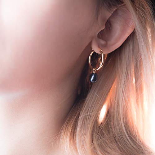 MOLAH 925 Silver Multi-use Hoop Sade Earrings 7-7.5mm Cultured Freshwater Drop White and Black Peacock Pearl 4-in-1 Yellow Gold Plated3