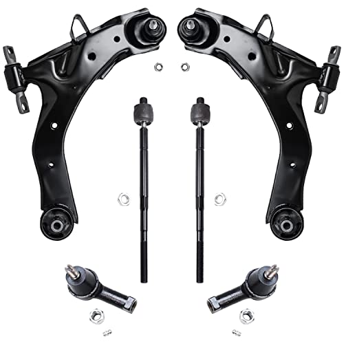 Image of Detroit Axle - Front Lower Control Arms & Ball Joints Inner & Outer Tie Rod End Links Replacement for 2001-2006 Hyundai Elantra - 6pc Set