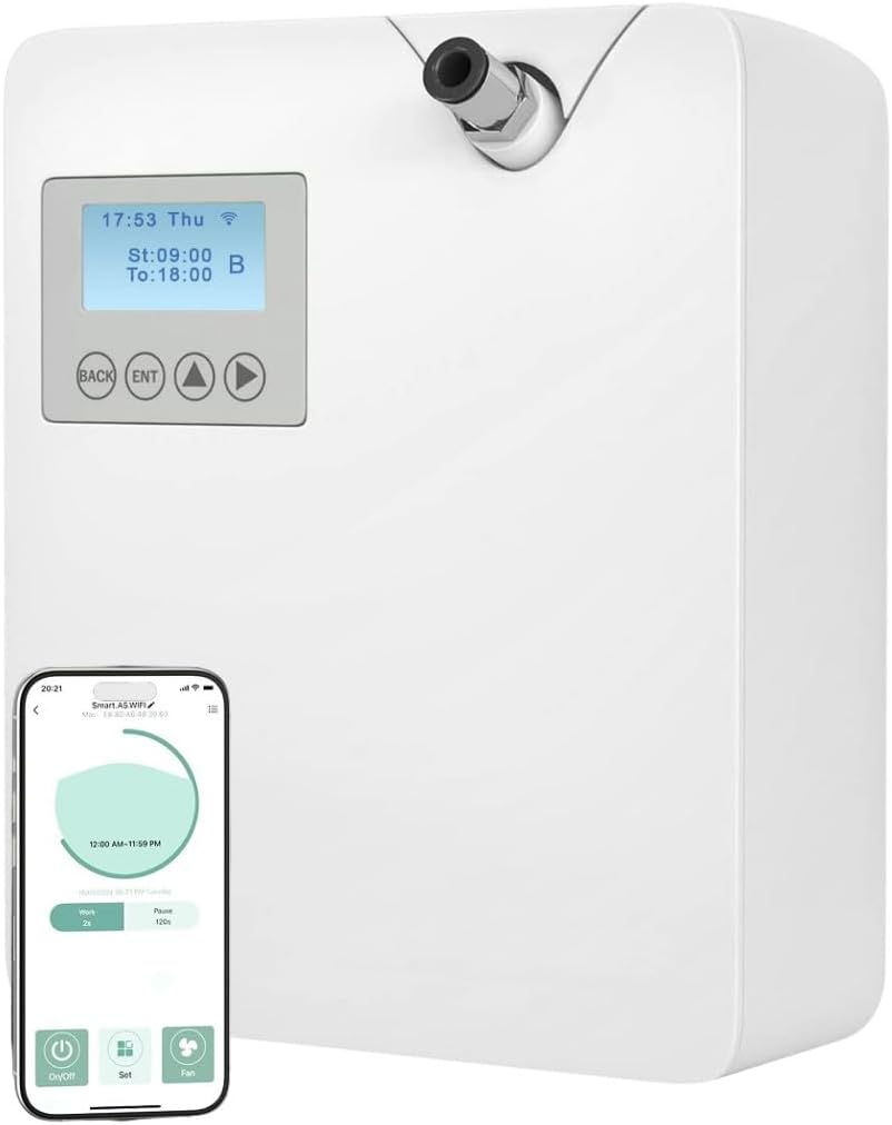 Smart Scent Air Machine for Home – Waterless Essential Oil Diffuser with Cold Air Diffusion Technology, HVAC Scent Diffuser 300ml for Large Room, Professional Atomizing Cover Up to 2,000 SF.
