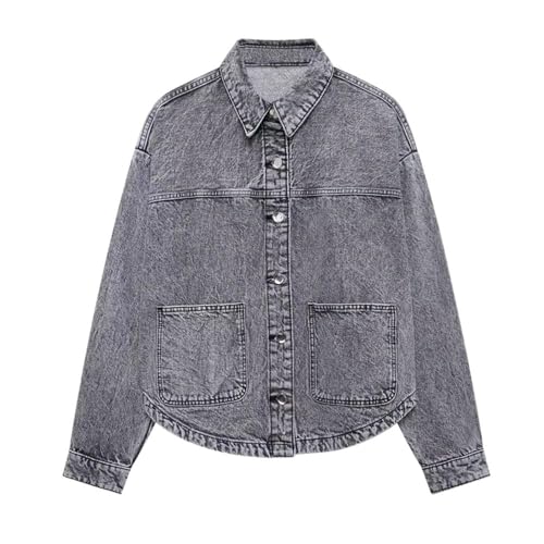 Veste en jean pour femmes gris foncé manteau patchwork tendance