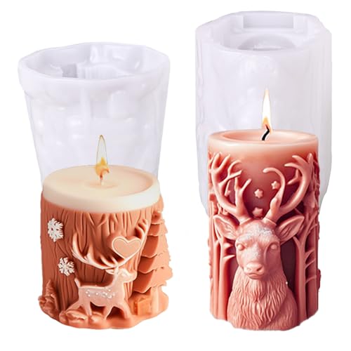 Junhui 2 Pezzi Renne di Natale Stampo Candela, Stampo Candela Stampi in Silicone, 3D Forma di Natale Stampo per Candele in Silicone per Realizzare Candele, Saponi